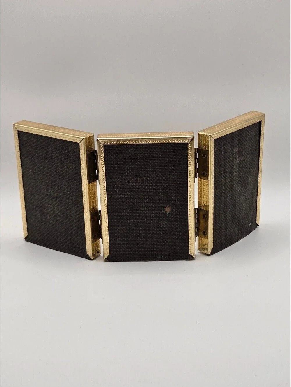 Vintage Gold-Tone Metal Tri-Fold Hinged Picture Frame